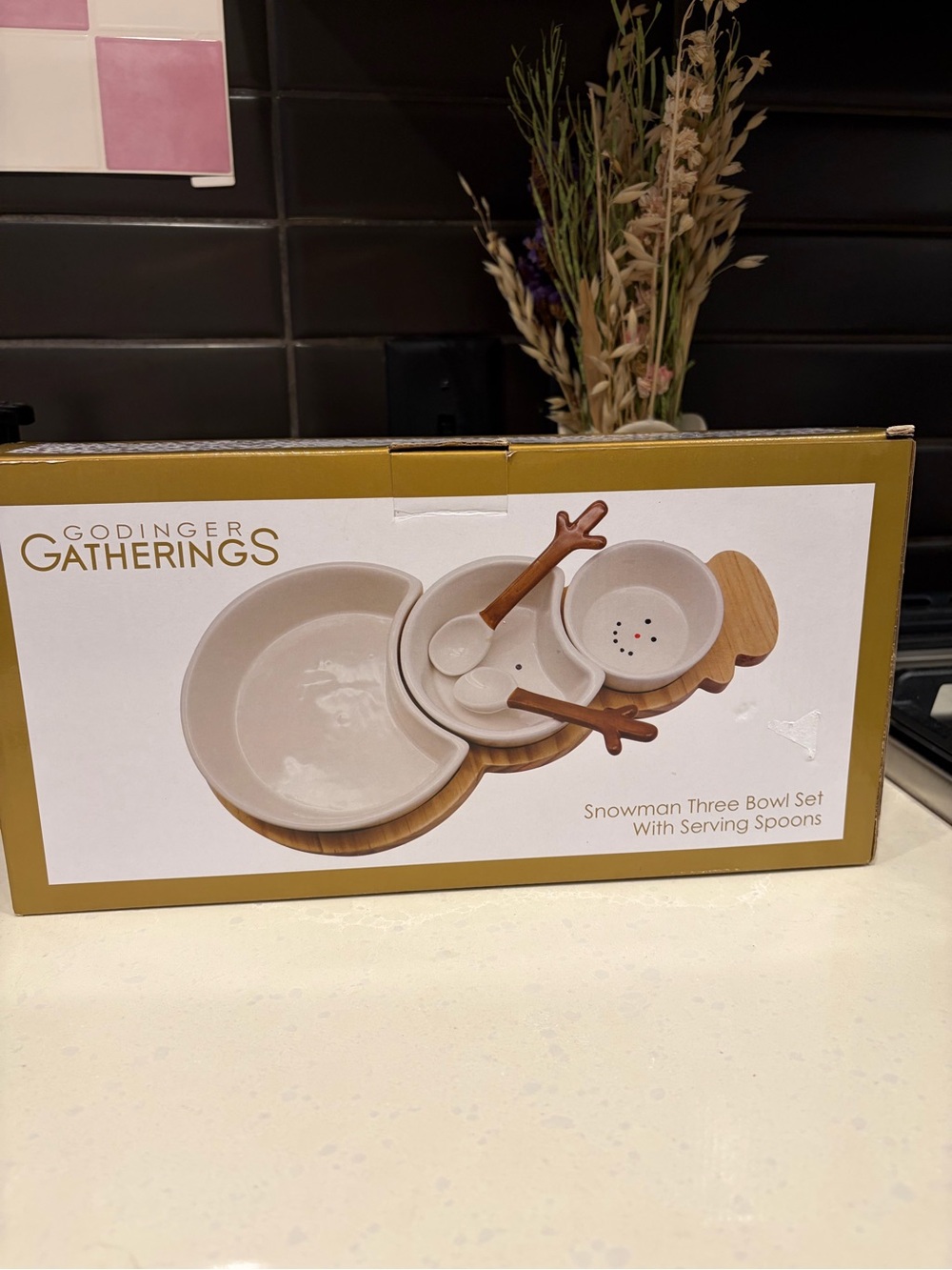 Godinger Gatherings snowman three bowel set with serving spoons NWT